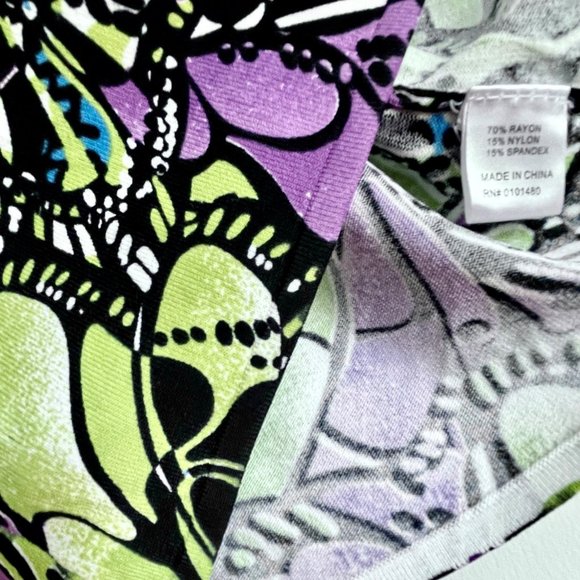 Pierre New York Short Sleeve Scoop Stretch Knit Top Abstract Fall Multicolor L - Picture 4 of 8